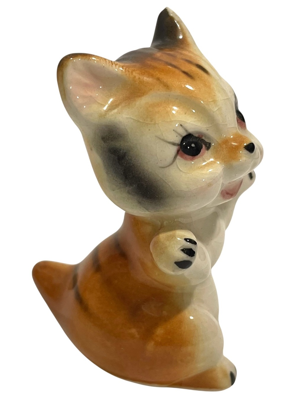 Vintage 1950s Kitschy Small Ceramic Kitten Cat Figurine Made in Japan